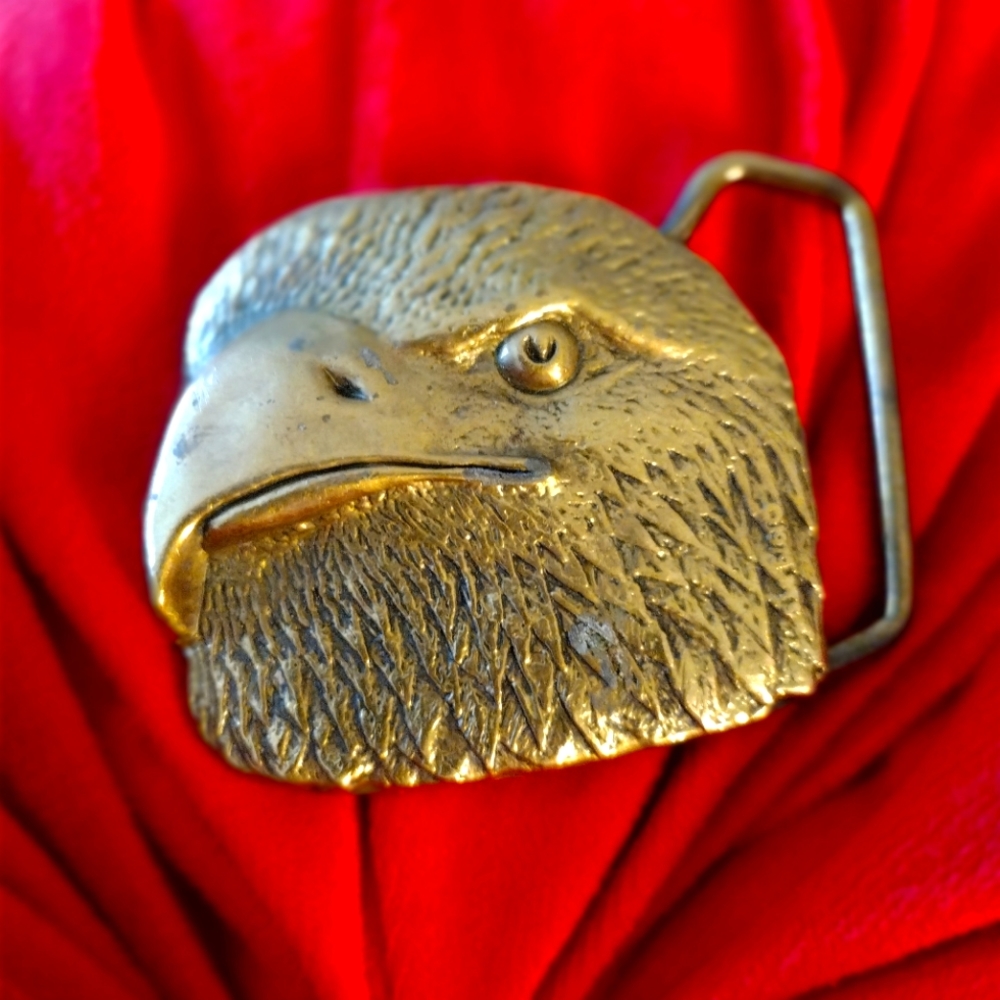 Vintage BTS Eagle Head Brass Belt Buckle 1970s